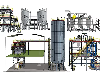 Industrial Equipment Setup With Storage Tanks Reactors Processing Towers And Piping Systems 3d model