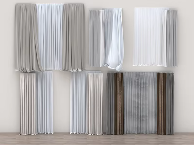 Different Neutral Toned Curtains With Various Styles For Modern Interior 3d model