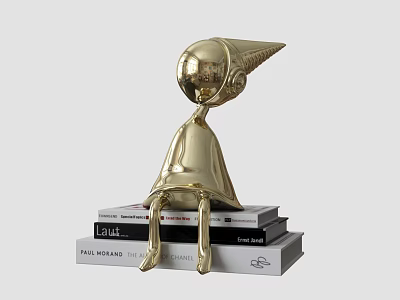 Golden Abstract Figure Decorative Ornament Set On Stack Of Books 3d model