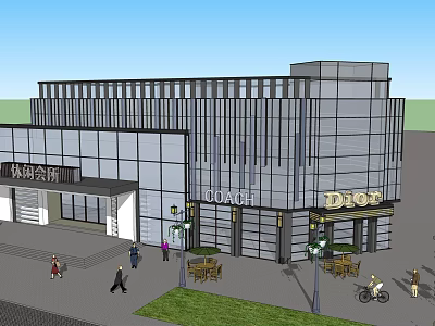Modern Experience Club Building With Glass Facade And Outdoor Seating Area 3d model