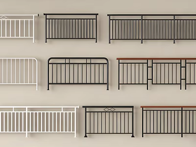 Various Metal Railing Designs in White and Black Color Options 3d model