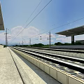 Railway Tracks And Concrete Platform Featuring Overhead Lines And Steel Poles