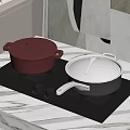 Black Stove Top With Red Covered Pot Black Pan And Small Kitchen Containers