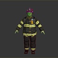 Firefighters, firemen, fire-fighting suits, gas masks, hose 3d model