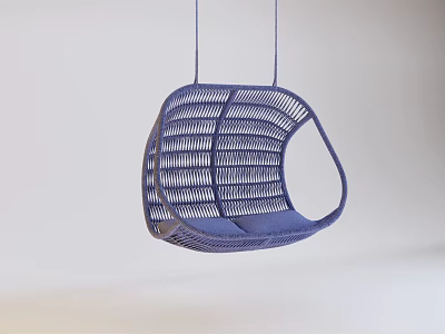 Blue Rattan Hanging Chair With Modern Woven Design And Comfortable Soft Seat 3d model
