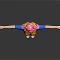 3D Character With Pink Pigtails Yellow Star Jumpsuit Blue Sleeves Purple Leggings And Arms Outstretched