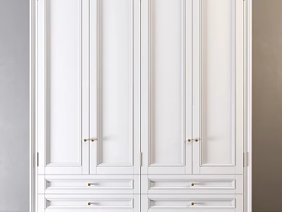 White Wardrobe With Multiple Doors Drawers And Golden Handles Modern Design 3d model