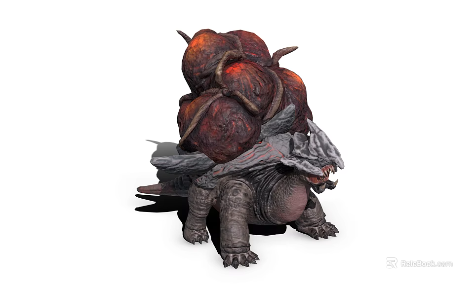 Mythical Fantasy Beast With Fiery Lava Orbs On Back And Armored Scales 3d model 