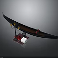 Traditional Black Gondola Water Transport With Wooden Seats And Venetian Street Lamp