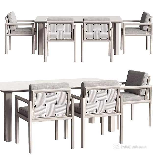 Modern Light Grey Dining Chairs With Woven Backrest And Comfortable Seat Design 3d model