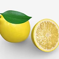 Fresh Yellow Whole Lemon With Green Leaf And Half Sliced Lemon