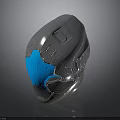 Futuristic Helmet Design With Silver Exterior Blue Visor And Detailed Patterns