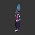 3D Animated Character Model With Large Blue Ears And Purple Outfit In Cartoon Style