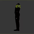 Navy Blue Work Coverall with Yellow Stripes on Sleeves and Chest Simple Design for Workplace