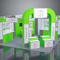Green And White Exhibition Stand With Curved Archway Display Counters And Units