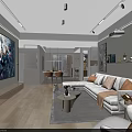 Modern Living Dining Room Interior With Light Tones Large TV Sofa And Dining Table