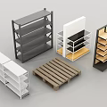 Various Display Shelves With Multi Tiered Open Design And Wooden Pallet Style