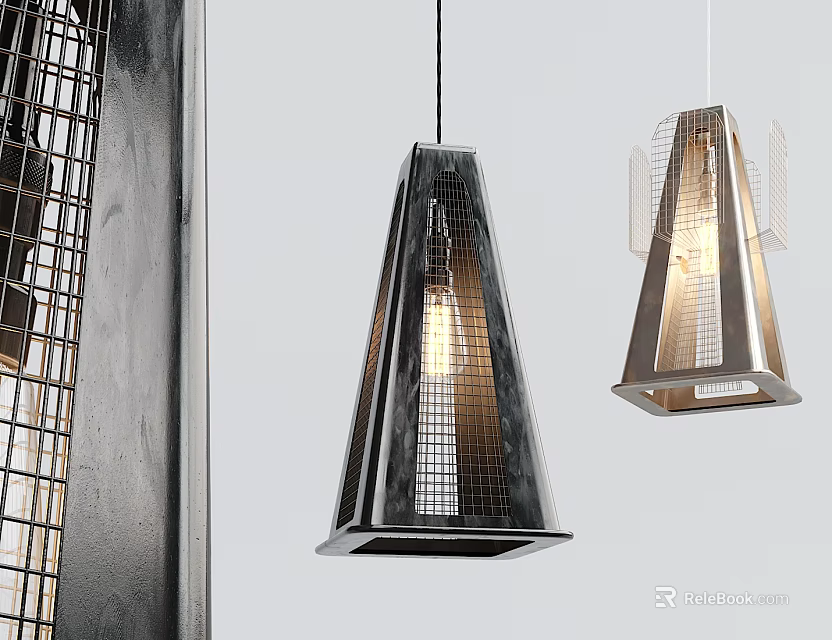 Modern Metal Pendant Light with Grid Design and Contemporary Metallic Finish 3d model 