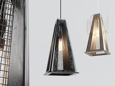 Modern Metal Pendant Light with Grid Design and Contemporary Metallic Finish 3d model