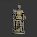 The Man in Armor Holding Scepter with Gold Decorations Standing on Pedestal