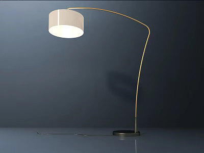Modern Floor Lamp With White Lampshade Gold Curved Pole And Black Base 3d model