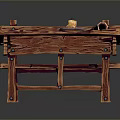 Rustic Wooden Dining Table Set With Table And Bench Candle Plate And Cup On Top