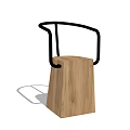 Modern Single Chair with Wooden Seat and Black Metal Frame Design