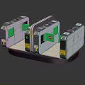 Modern Access Control Turnstiles with Metallic Frames Green Panels and Safety Indicators 3d model