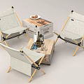 Outdoor Table Setup With Folding Chairs Wooden Crate Bottles Cups And Fruit Plate