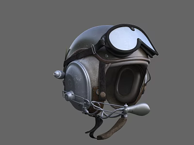 Classic Vintage Aviator Helmet With Leather Straps Goggles Headphones And Microphone 3d model