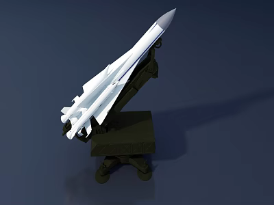 White Missile Weapon Model Mounted On Dark Colored Launcher Stand 3d model