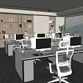 Modern Office Interior Design With Workstations Computers Chairs Plants And Bookshelves