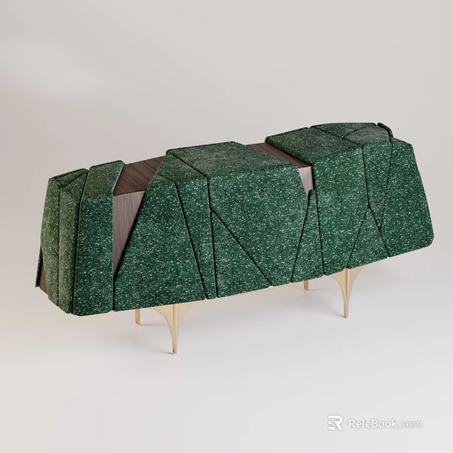 Green Modern TV Stand With Unique Geometric Paneling And Metal Legs 3d model 