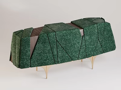 Green Modern TV Stand With Unique Geometric Paneling And Metal Legs 3d model