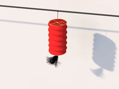 Traditional Red Decorative Lantern Hanging On Black Pole With Black Tassel Against White Background 3d model