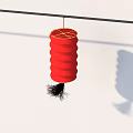 Traditional Red Decorative Lantern Hanging On Black Pole With Black Tassel Against White Background