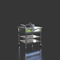 Stainless Steel Kitchen Appliance Cart With Pot Spatula And Storage Shelves