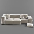 Modern Beige Three-Seater Sofa With Soft Pillows And Matching Ottoman 3d model