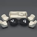 Modern Sofa And Coffee Table Set With Round Black Tables And Accent Chairs 3d model
