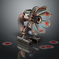 Vintage Gramophone With Metallic Decorations And Colorful Design On Base With Vinyl Records