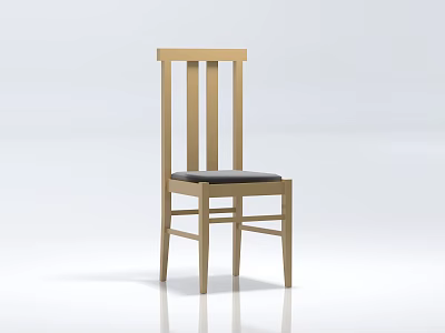 Modern Minimalist Wooden Single Chair With Vertical Slat Back And Black Cushioned Seat 3d model
