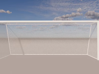 Football Field with White Goalpost Net Under Blue Sky and White Clouds 3d model