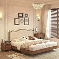 Mid Century Solid Wood Upholstered Double Bed With Comfortable Bedding For Warm Cozy Bedroom Decor