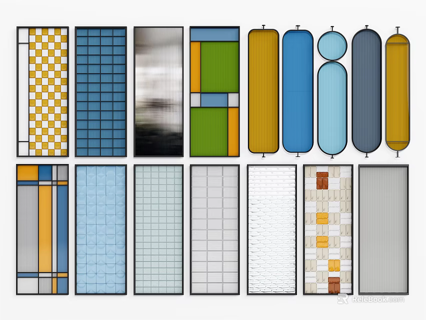 Various Modern Room Dividers With Colorful Patterns And Decorative Designs 3d model