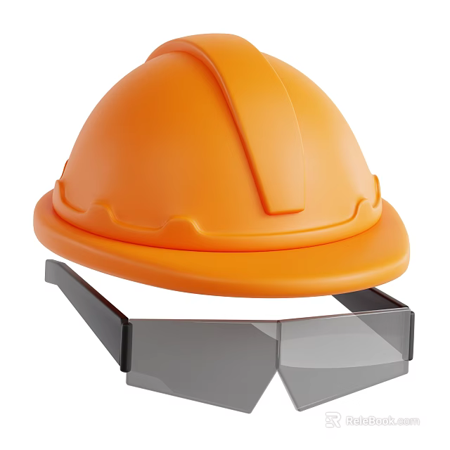 Orange Safety Hard Hat With Protective Goggles For Workplace Protection 3d model 