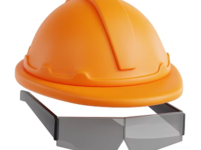 Orange Safety Hard Hat With Protective Goggles For Workplace Protection 3d model