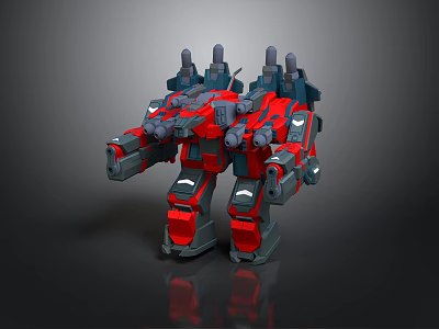 Red Gray Armored Mech Robot Featuring Weapon Systems Sci Fi Design 3d model