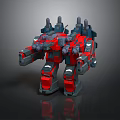 Red Gray Armored Mech Robot Featuring Weapon Systems Sci Fi Design
