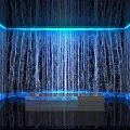 Xtep Brand Large Display Wall With Grid Texture And Glowing Edges Near People