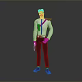 Male Character 3D Model With White Shirt Black Pants Mustache And Pistol Standing Pose